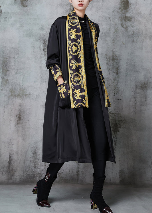 Black Oversized Patchwork Cotton Cardigans Spring