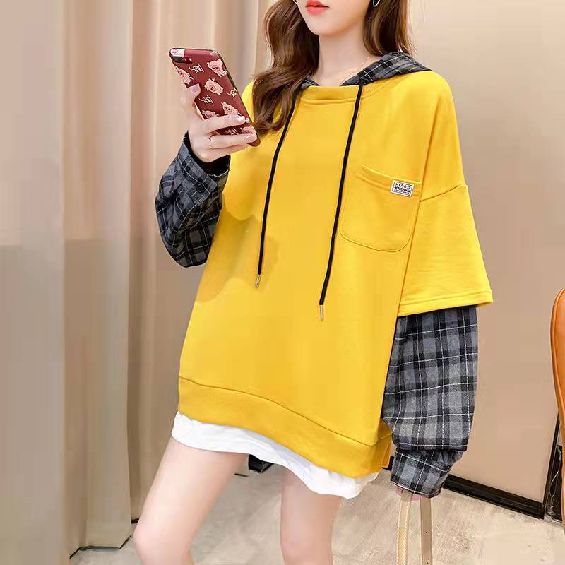 Navy Cotton Tunic Pattern False Two Pieces Daily Spring Shirts
