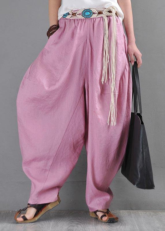 French Pink Purple Cotton Linen Harem Pants Summer