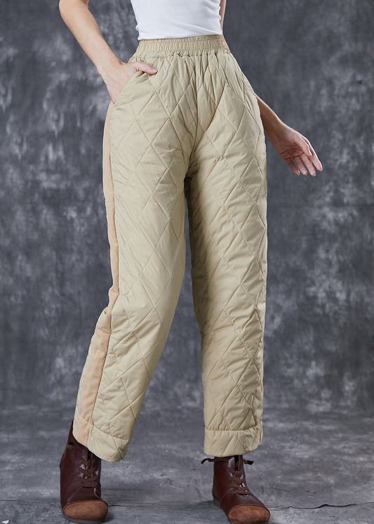 Khaki Oversized Patchwork Thick Fine Cotton Filled Pants Winter
