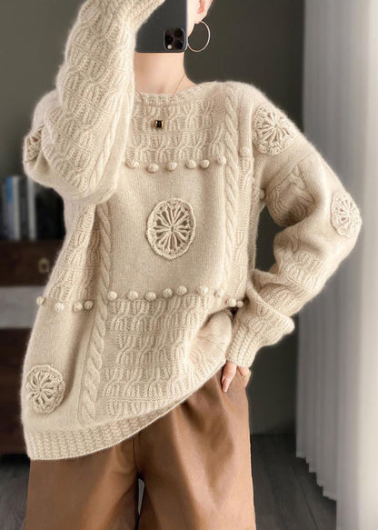 White O-neck Cozy Cashmere Knit Sweater Long Sleeve