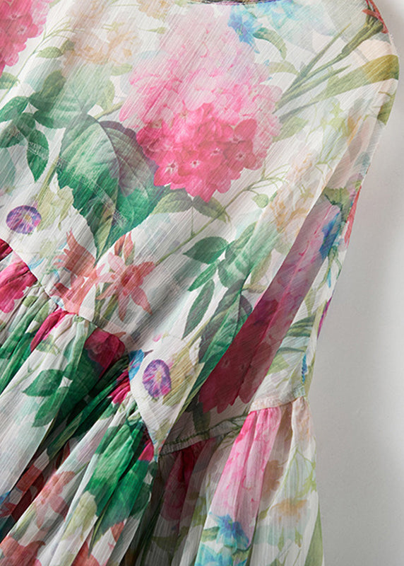 Multicolor O-neck Print Patchwork Silk Tops Summer