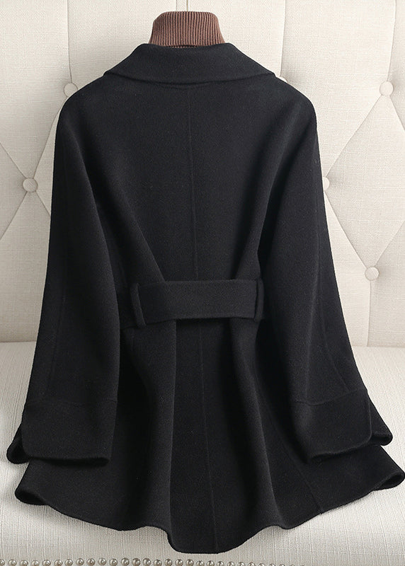 Black Notched Woolen Coats Fall