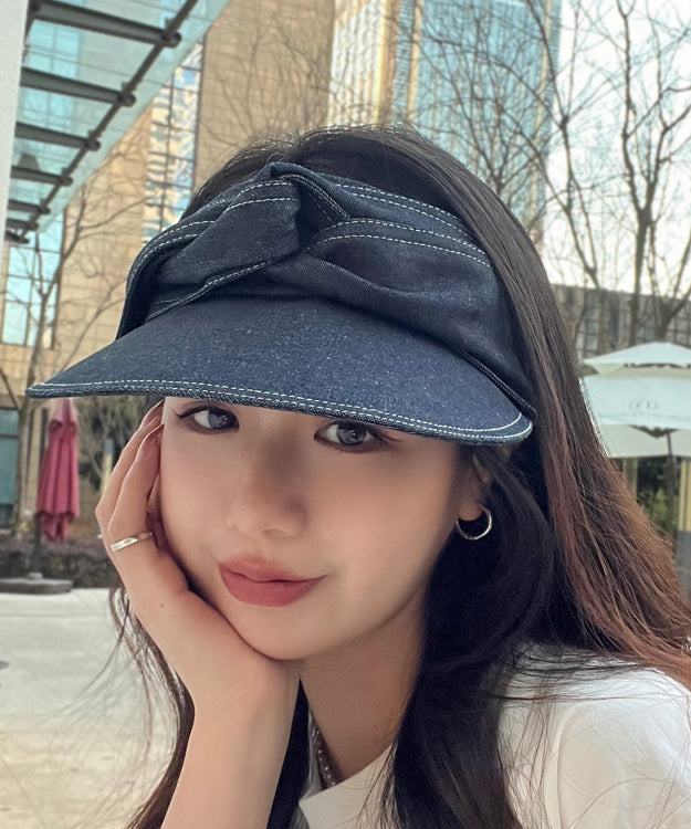 Versatile Black Gray Bow Denim Empty Top Hat