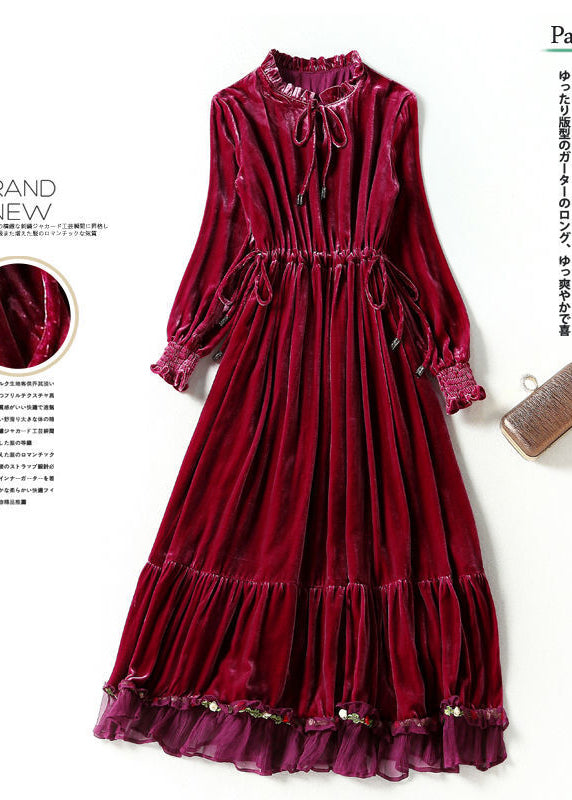 Mulberry Cinched Patchwork Silk Velour Dresses Spring