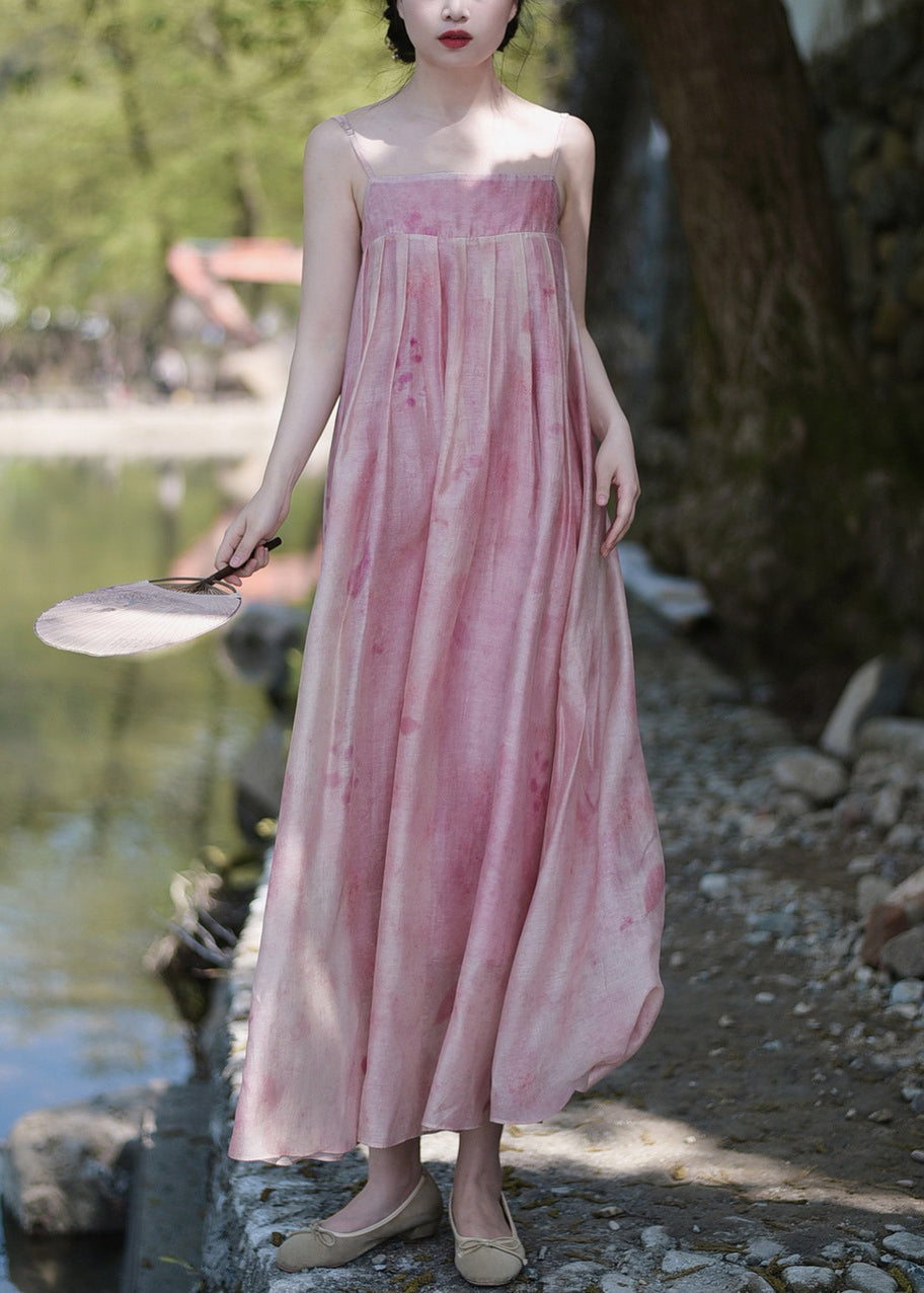 Pink Button Print Silk Linen Two Pieces Set Long Sleeve