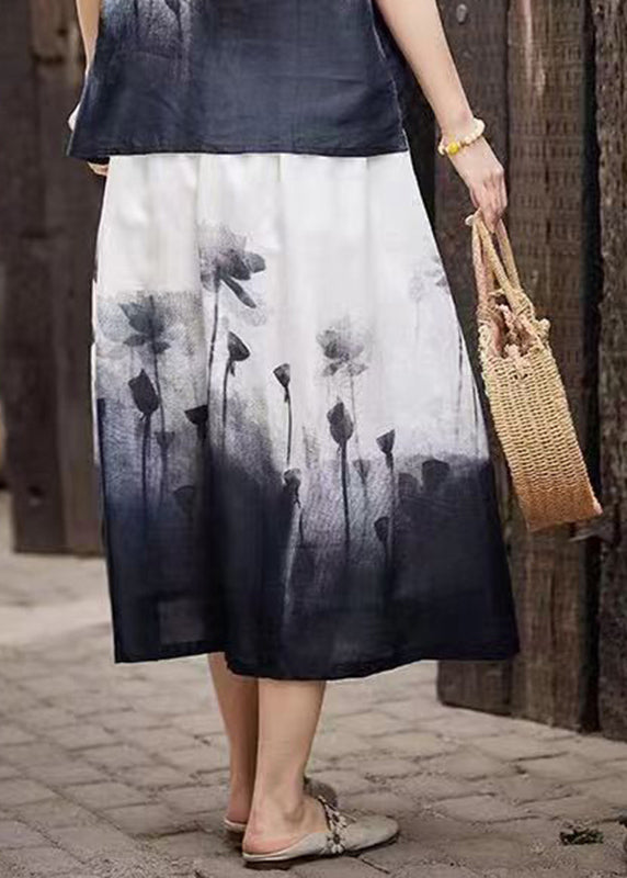 Colorblock Tie Dye Elastic Waist a Line Skirts Summer