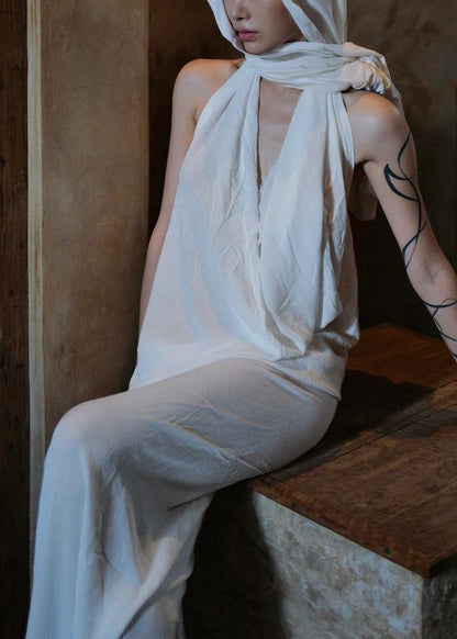 White V Neck Maxi Beach Dresses Summer