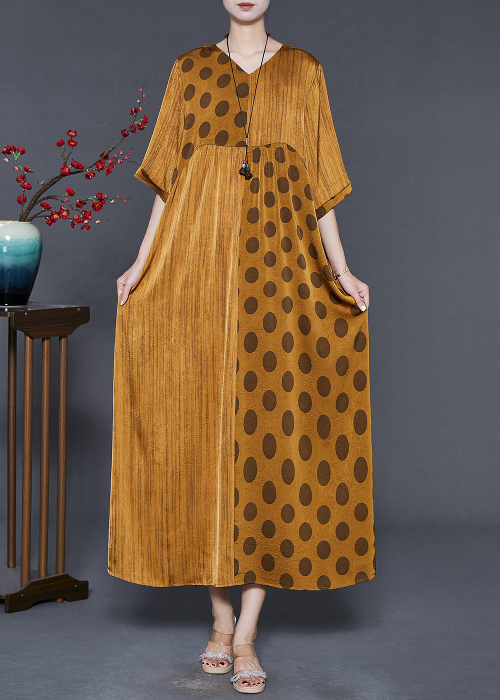 Diy Golden Oversized Patchwork Silk Maxi Dresses Summer