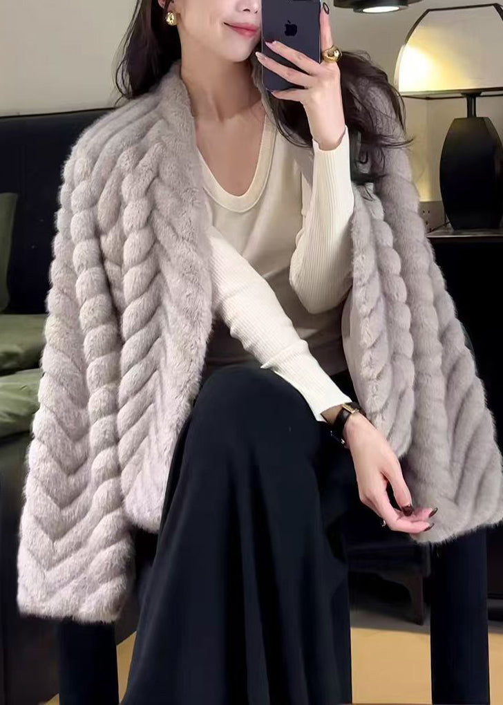Beige Oversized Warm Faux Mink Hair Coats Winter