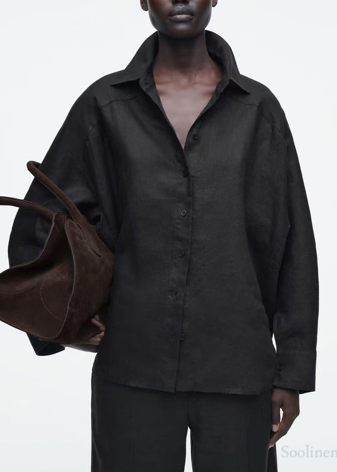 Black Oversized Linen Shirts Fall