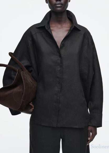 Black Oversized Linen Shirts Fall