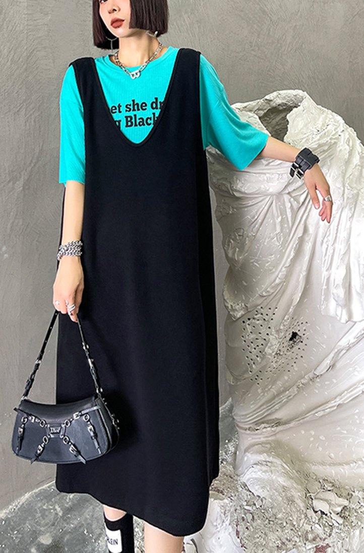Club Black V Neck Cotton Long Maxi Dress