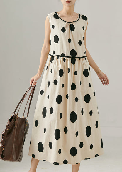 Modern Beige Oversized Print Cotton Dress Sleeveless