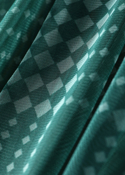 Green Print High Waist Tulle a Line Skirts Spring