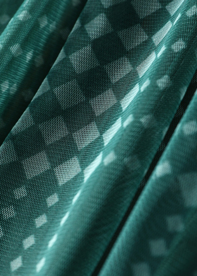 Green Print High Waist Tulle a Line Skirts Spring