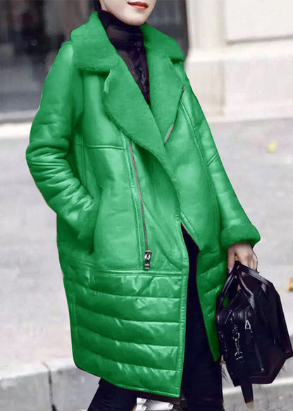 New Green Peter Pan Collar Patchwork Cotton Blend Coat Winter