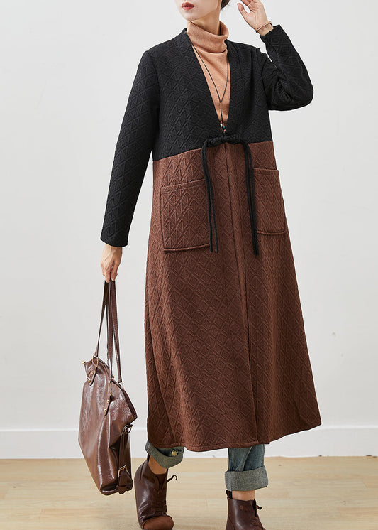 Colorblock Tasseled Patchwork Cotton Long Cardigans Winter