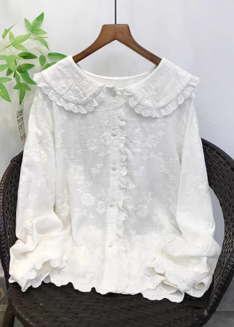 Blue Embroidered Cotton Shirt Top Fall
