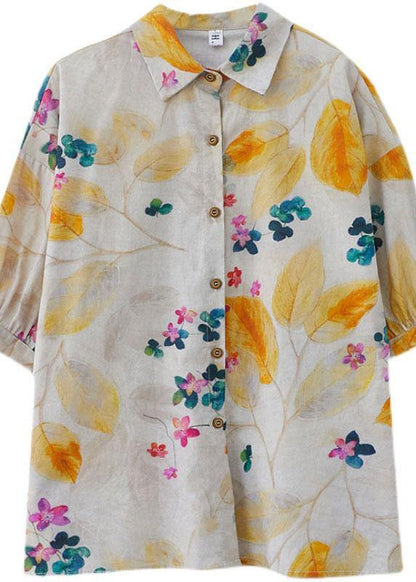 Print Peter Pan Collar Button Cotton Top Summer