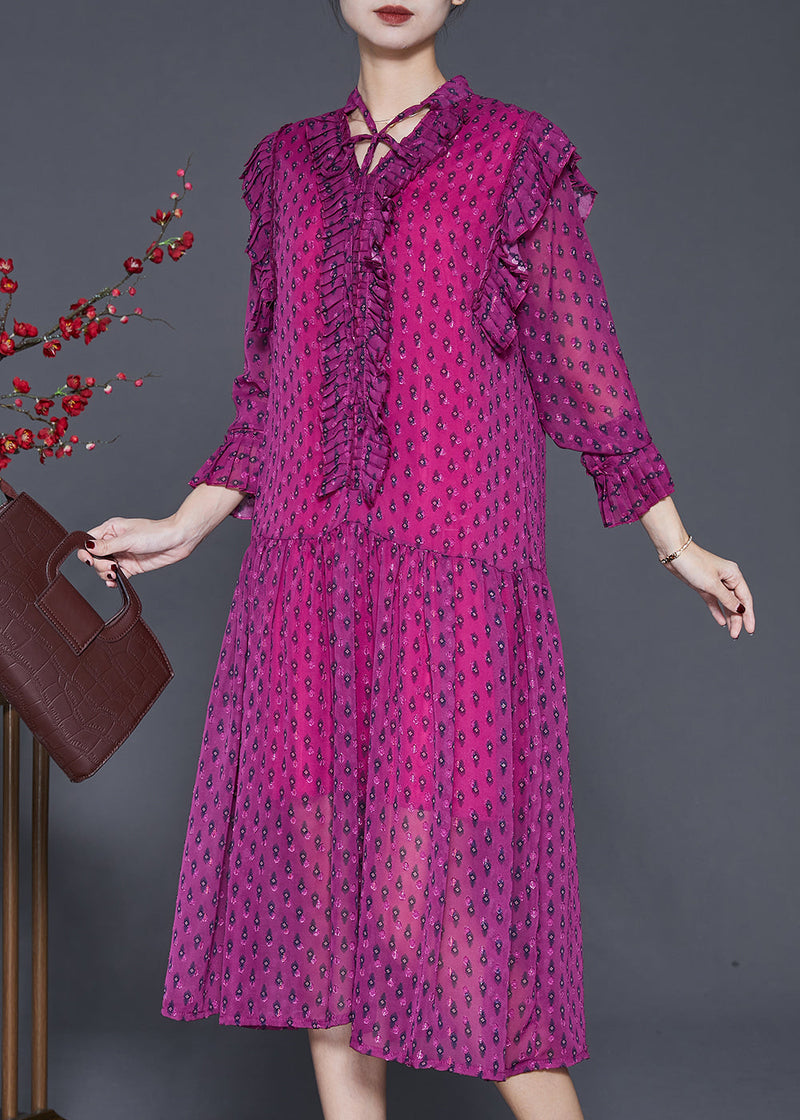 Pitaya Print Ruffled Chiffon Dress Spring