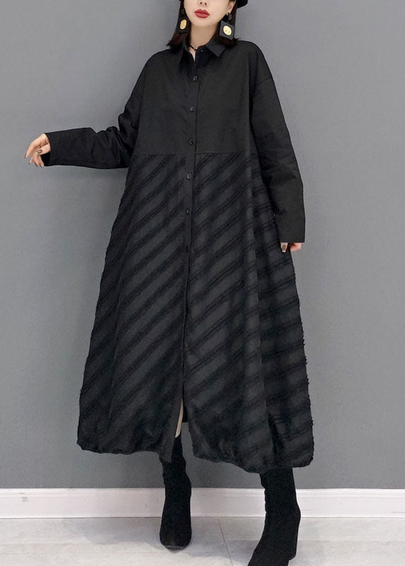 Style Black Peter Pan Collar Patchwork Shirt Dress Spring