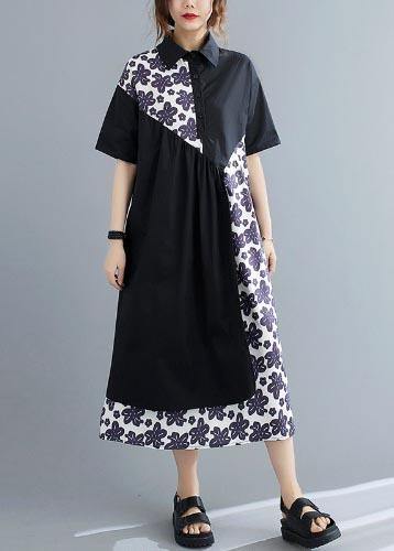 Unique Black Patchwork Print Peter Pan Collar Summer Chiffon Dress