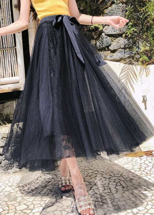 Blue Cinched Patchwork Tulle Skirts Spring