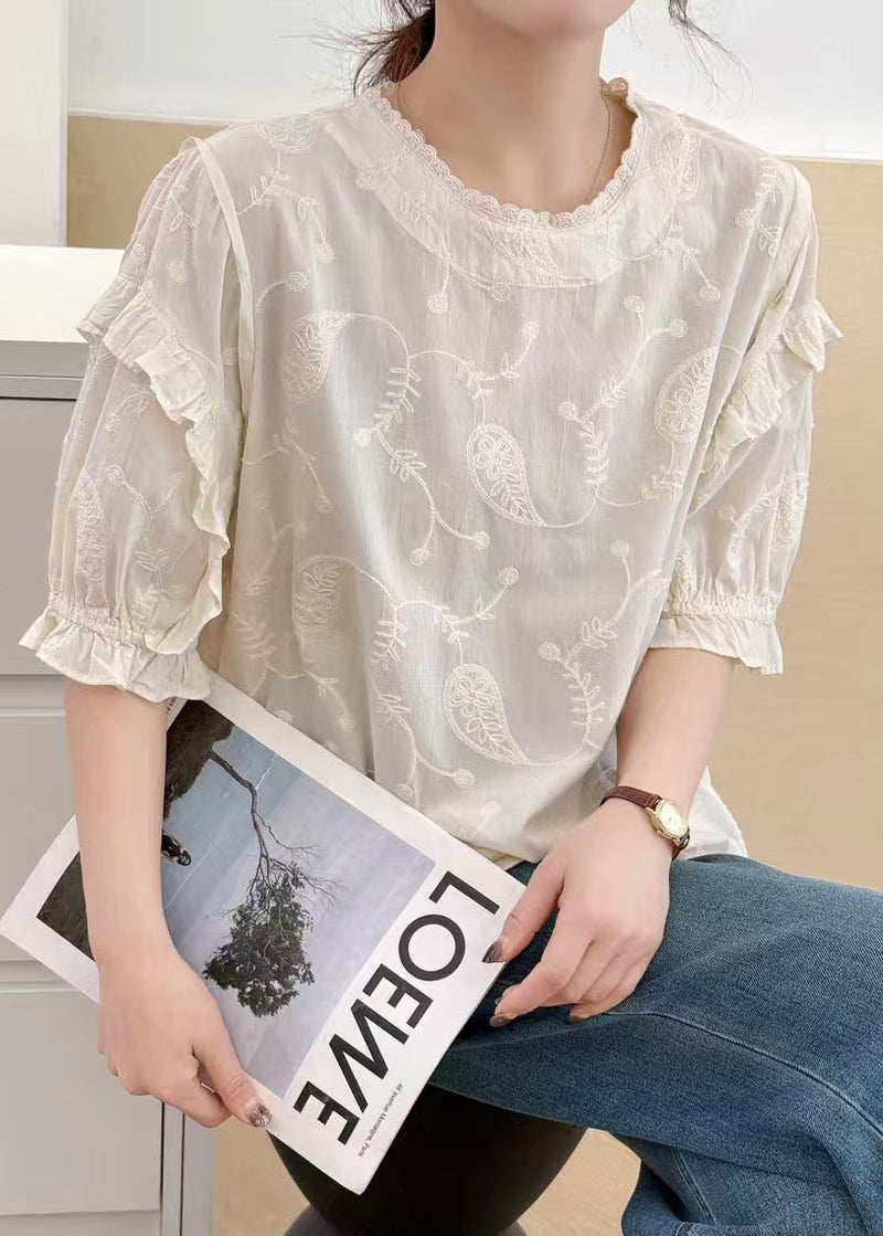 Beige Embroideried Cotton Tanks Summer