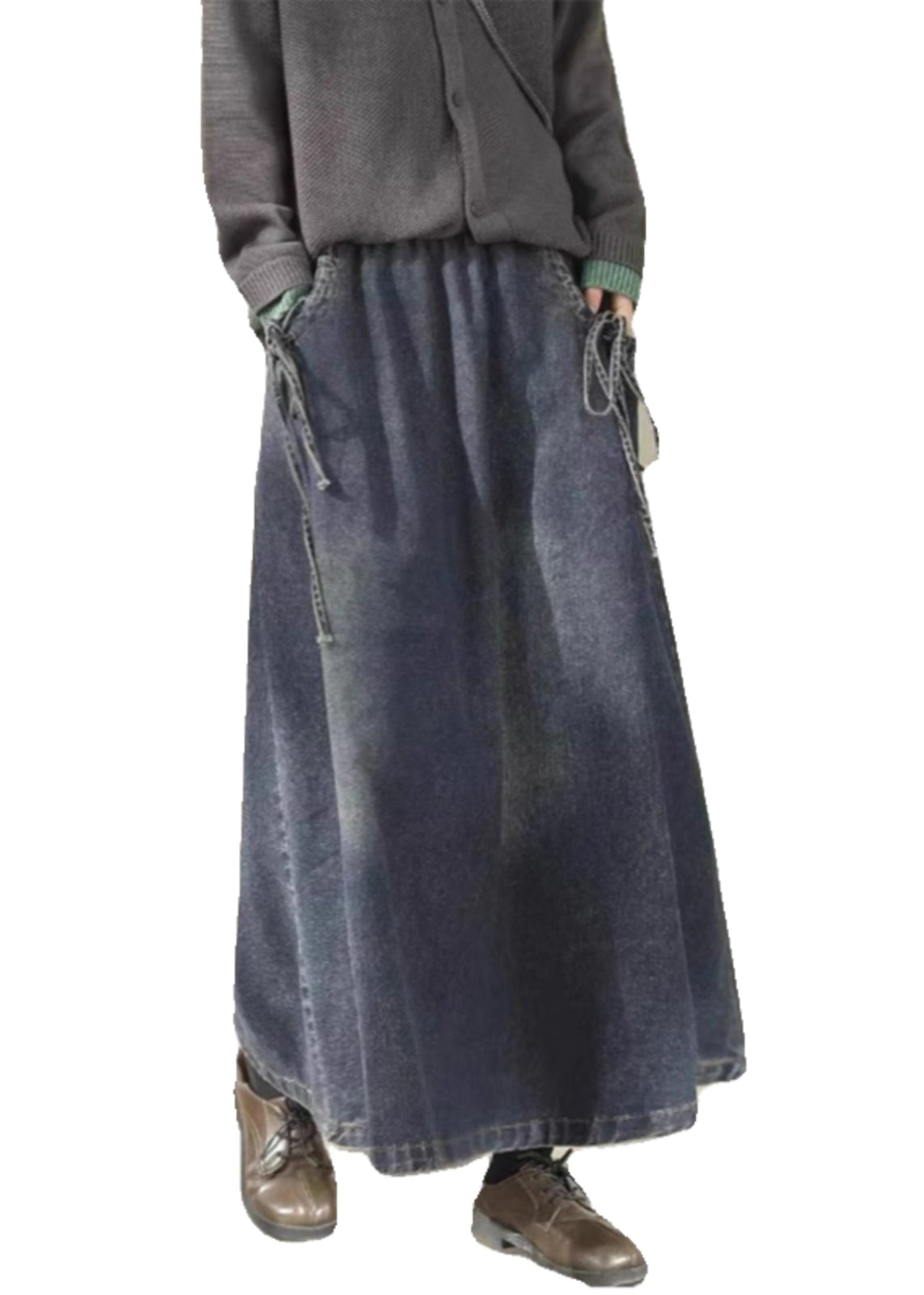Blue Elastic Waist Lace Up Denim Skirt Spring