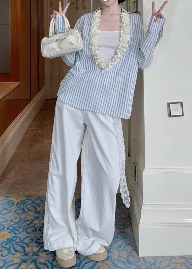 Fine V Neck Patchwork Cotton Two Pieces Set Fall