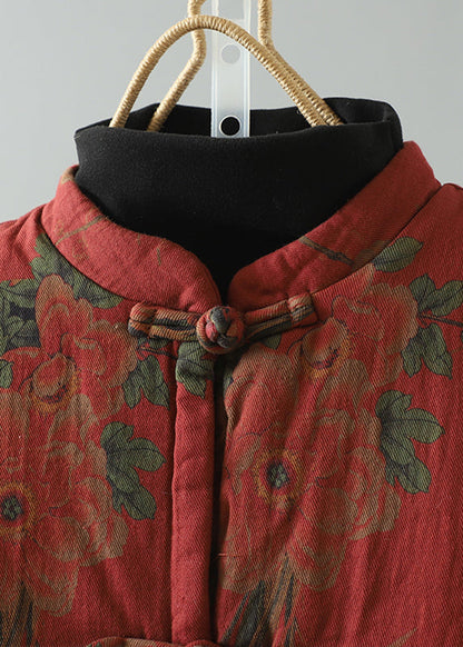 Red Tassel Print Patchwork Fine Cotton Filled Vest Winter