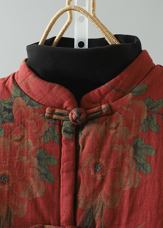 Red Tassel Print Patchwork Fine Cotton Filled Vest Winter