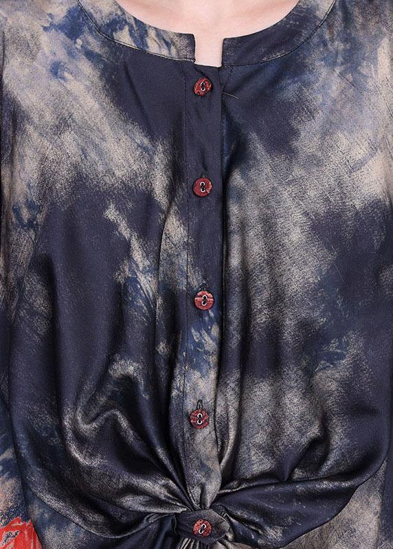 Blue Print Low High Design Long Shirts Wide Leg Two Pieces Set