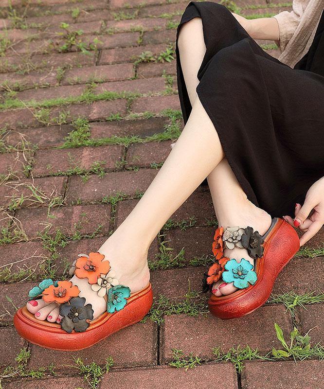 Wedge Orange Cowhide Leather Slide Sandals