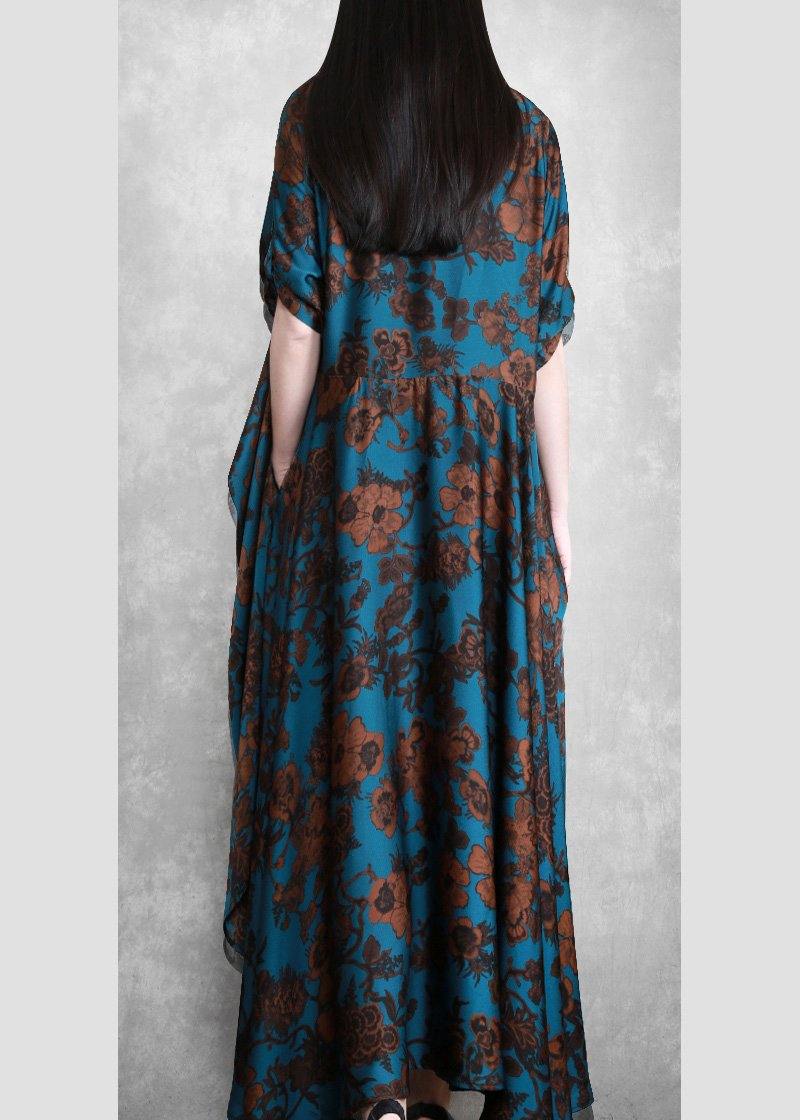 Vivid Blue Silk Outfit Maxi Spring Dresses Long