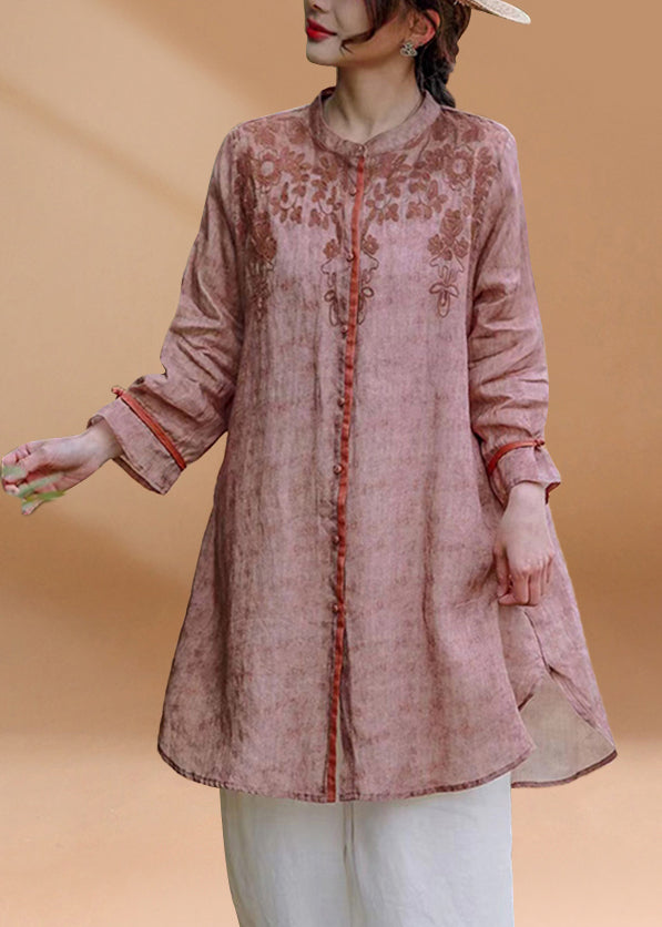 Orange Embroidered Cotton Shirts Top Long Sleeve