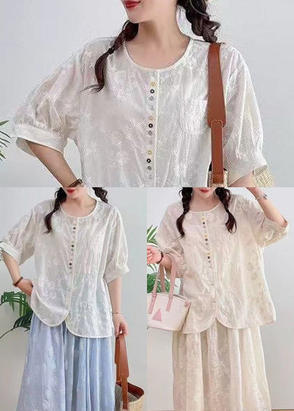 White Oversized Jacquard Cotton Top Summer
