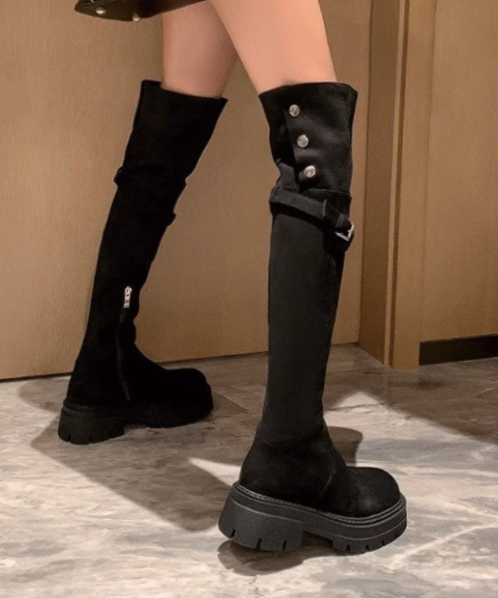 European and American Style Apricot Belt Buckle Platform Boots