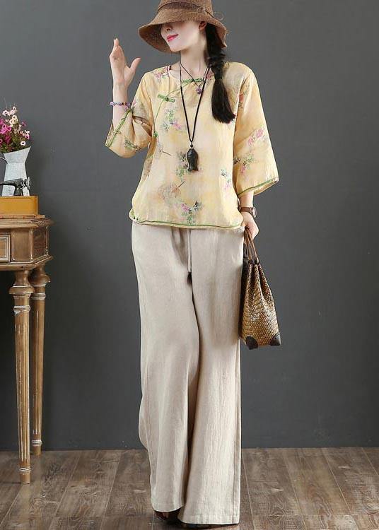 Handmade Yellow Print Linen Summer Shirts