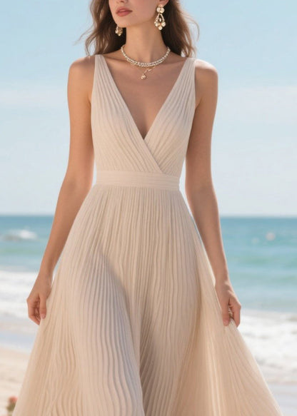 White Wrinkled Exra Large Hem Chiffon Cami Dress Summer