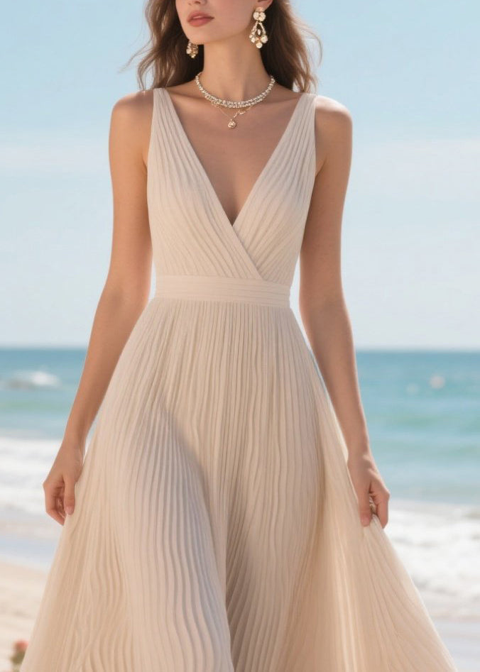 White Wrinkled Exra Large Hem Chiffon Cami Dress Summer