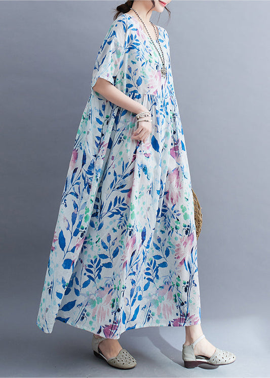 Light Blue Patchwork Print Long Dress Summer