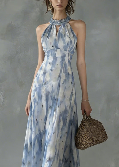 Unique Ruffled Print Slim Fit Chiffon Dress Sleeveless Summer
