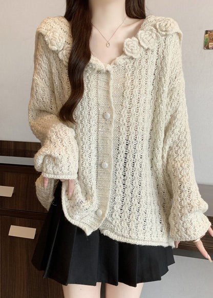 White Three-dimensional Knit Cardigan Oversized Fall