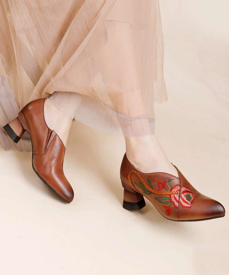 Red Cowhide Leather Embossed Splicing High Heels
