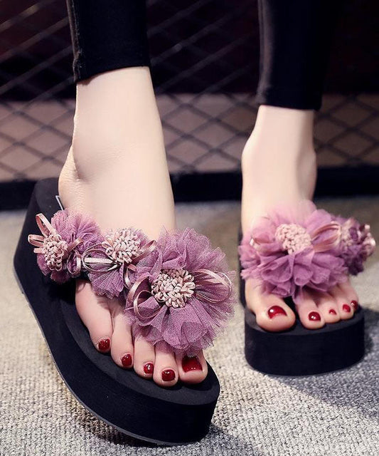 Purple Holiday Wedge Slide Sandals for