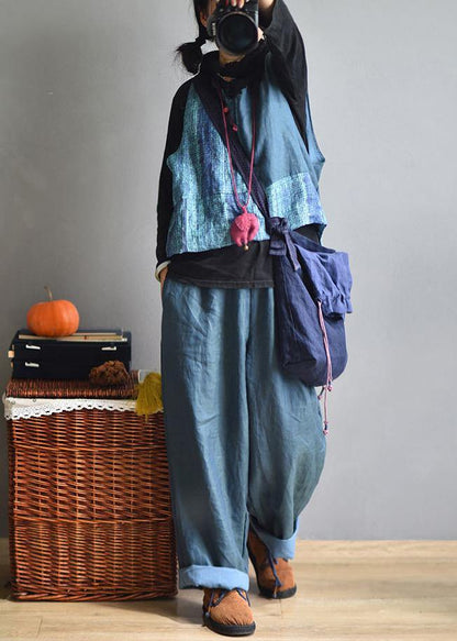 Blue Wide Leg Pants Linen