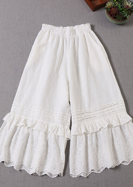 Style White Ruffled Patchwork Pants Spring
