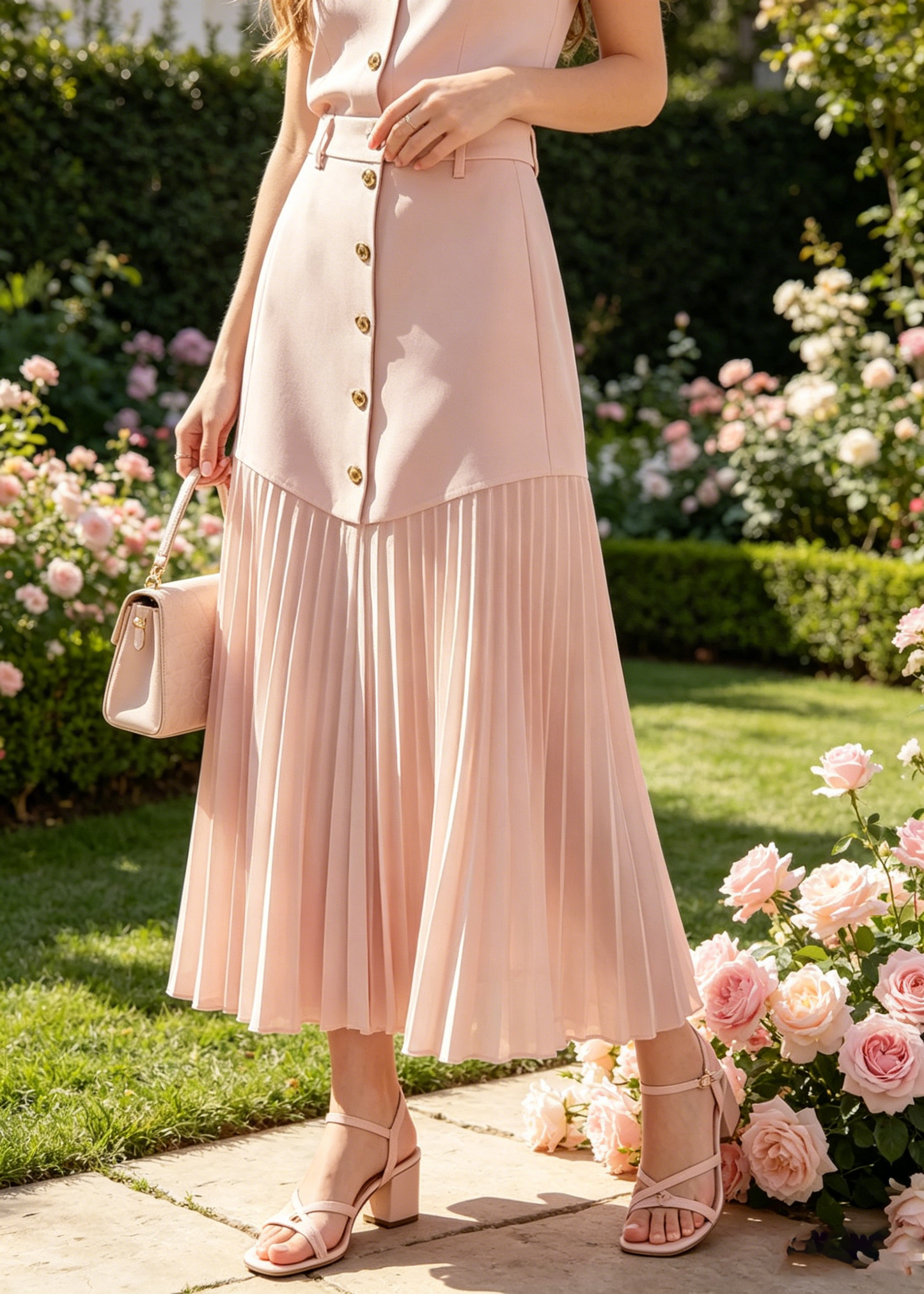 Pink Wrinkled High Waist Cotton Skirts Summer